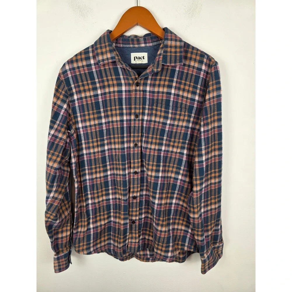 Pact Mens Plaid Button Shirt Long Sleeve‎ Cotton Casual Top Size Medium